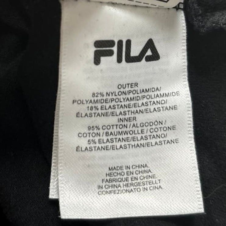 Fila Women’s Black Mesh Sheer Long Sleeve Crew Neck Layer Logo Cropped Top Sz XS