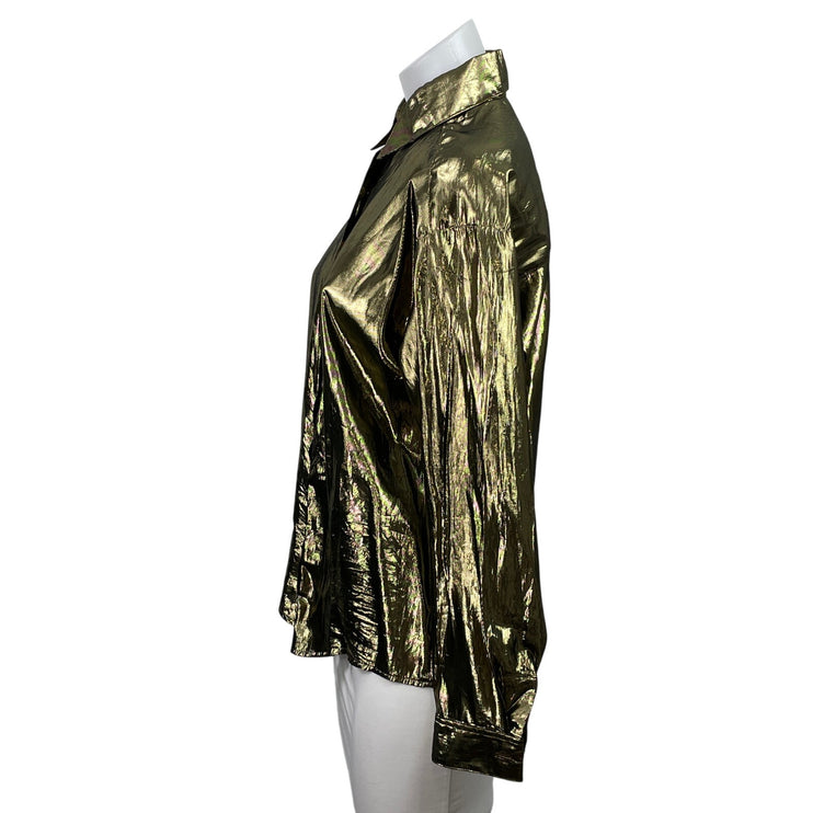Clifford & Wills Women's Gold Metallic Long Sleeve Button Down Shirt Top Size XS