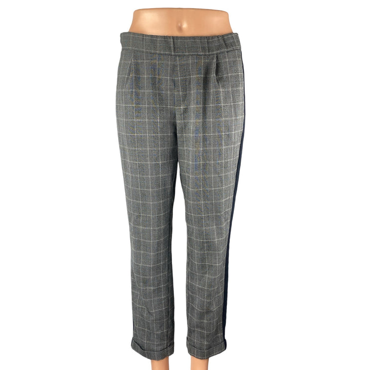 ZARA Women's Gray Plaid Checkered High Elastic Waist Tapered Trouser Pants Sz S
