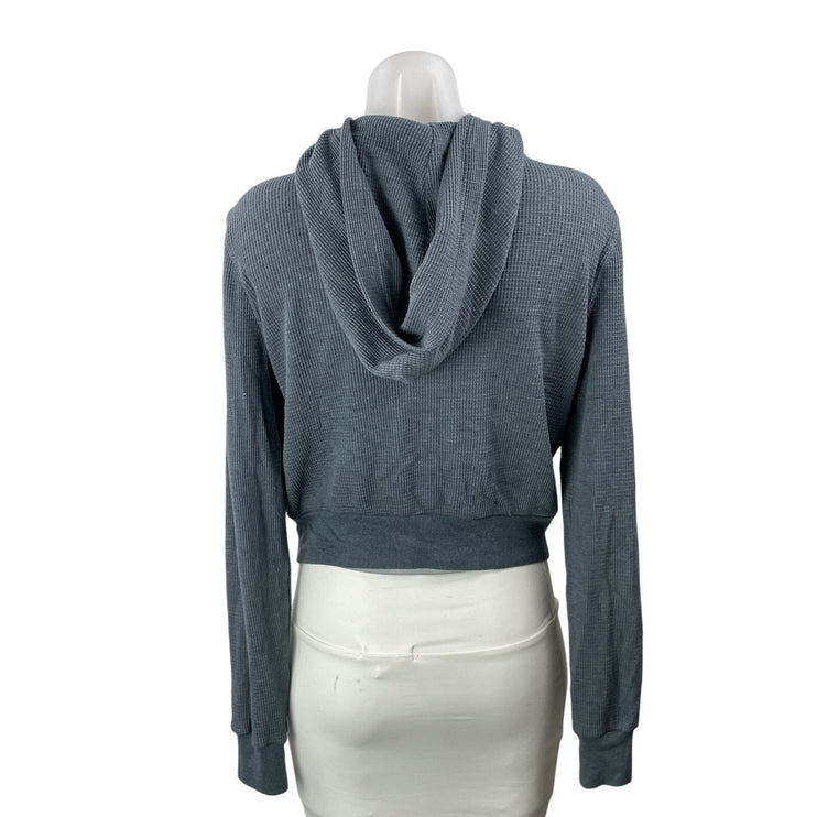 Aritzia TNA Blue Waffle Knit Thermal Full Zip Cropped Hoodie Hooded Sweatshirt S