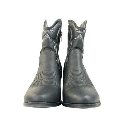 Global Win Black Faux Leather Stitch Embroidered Mid Calf Western Cowboy Boots 8