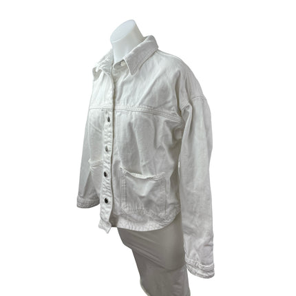 Zara Women's White Collared Long Sleeve Button Down Shirt Denim Coat Jacket M/L
