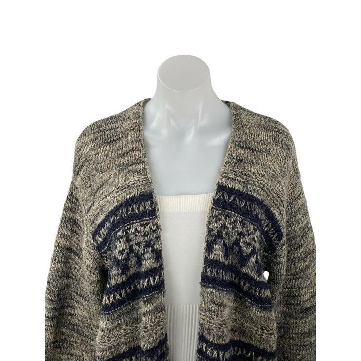 Thursday Island Fair Isle Aztec Gray Long Sleeve Duster Cardigan Sweater Top S