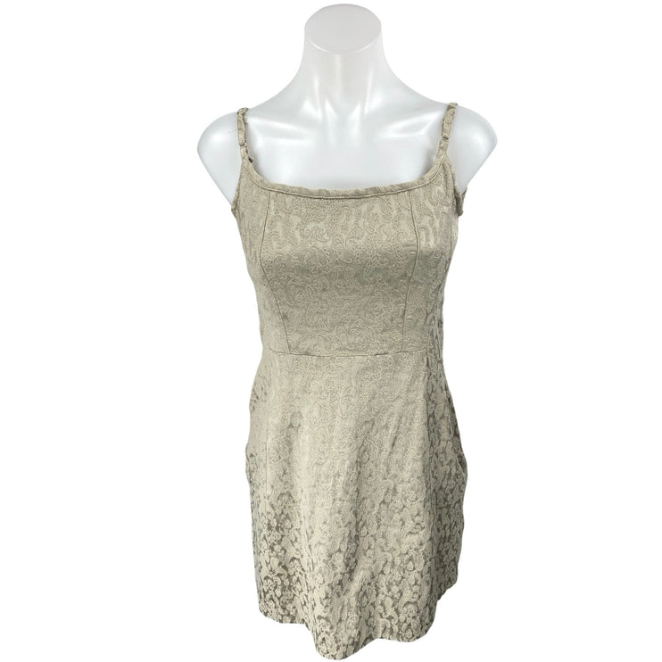 Express Women's Gold Satin Paisley Jacquard Cami Camisole Mini Tank Dress Sz 3/4