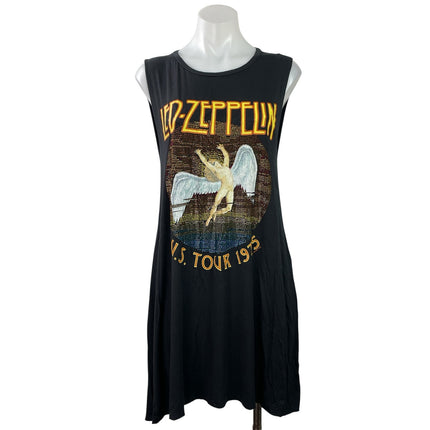 Lauren Moshi Deanna Crystal Led Zepplin Black Sleeveless Graphic Tank Dress Sz M