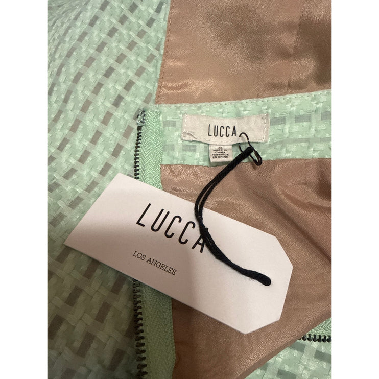 NEW Lucca Green Striped Organza Boat Neck Sleeveless Mini Flare A-Line Dress S