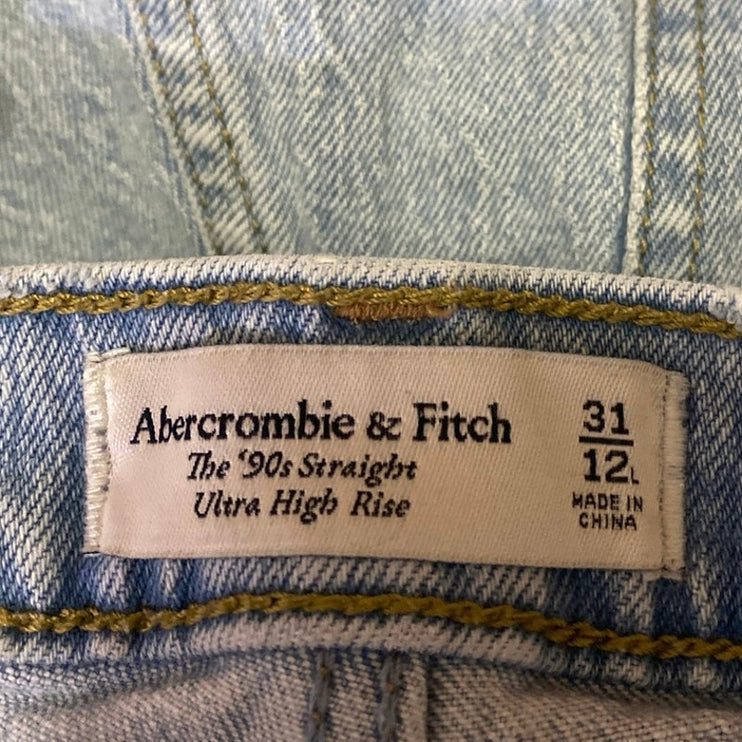 Abercrombie & Fitch 90's Straight Women's Blue Ultra High Rise Denim Jeans Sz 31