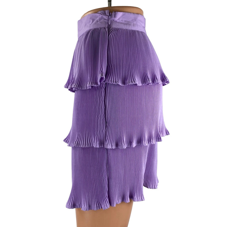 PRETTYLITTLETHING Lilac Plisse Tiered Pleated Ruffle Mini Flared A-Line Skirt 2