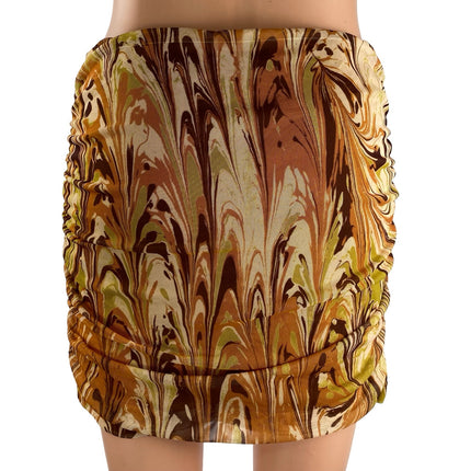 NEW Urban Outfitters Abstract Marble Ruched Retro Mini Pencil Bodycon Skirt Sz M