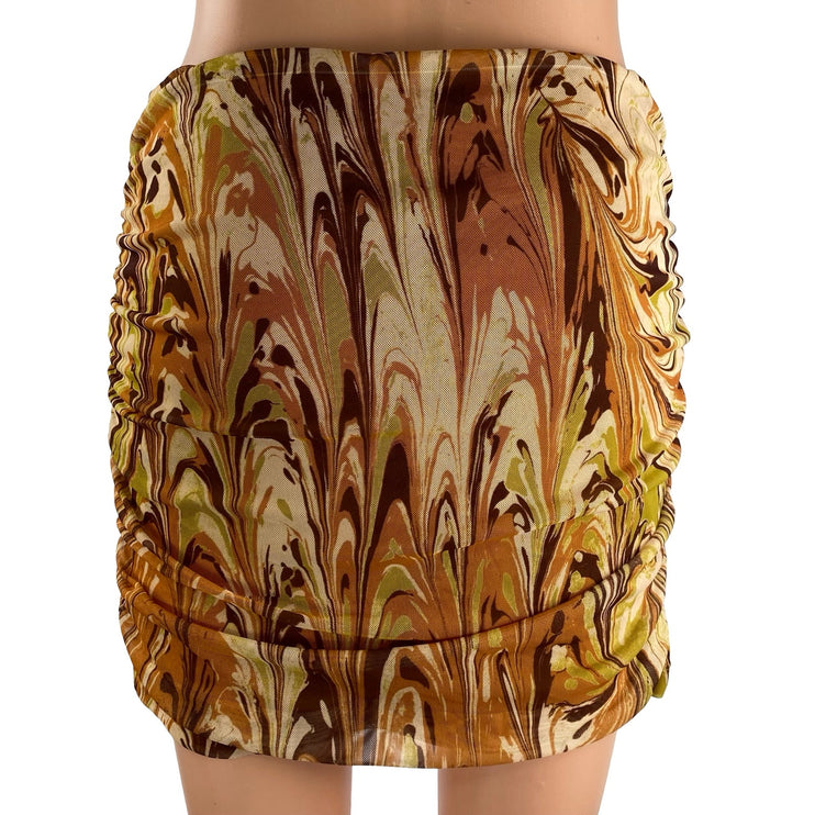 NEW Urban Outfitters Abstract Marble Ruched Retro Mini Pencil Bodycon Skirt Sz M