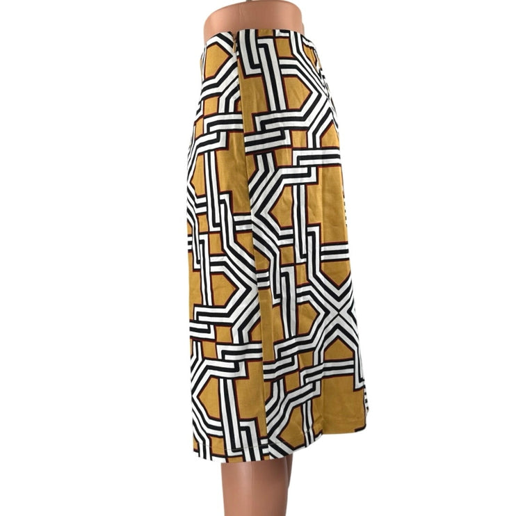 NEW Jaclyn Smith Yellow White High Waist Geometric Pencil Knee Length Skirt Sz L