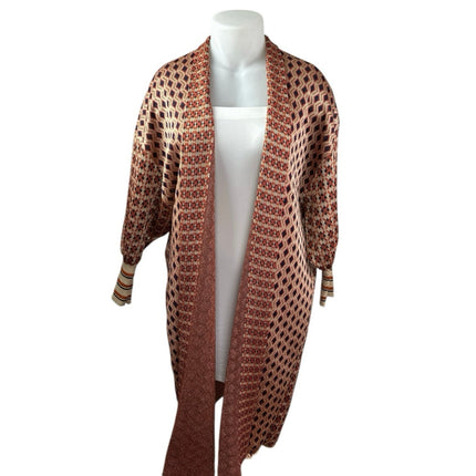 Zara Women's Multicolor Metallic Knit Argyle Long Open Cardigan Sweater Top S