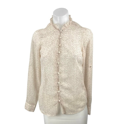 Express Women's Cream Beige Animal Print Long Sleeve Button Down Shirt Top XS