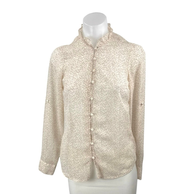 Express Women's Cream Beige Animal Print Long Sleeve Button Down Shirt Top XS
