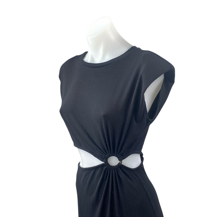 D'Abea Black Cap Sleeve Ring Cutout Waist Pencil Knit Sheath Midi Dress Size M