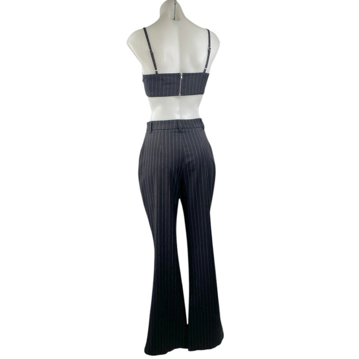 White Fox Black Pinstriped 2-Piece Crop Top & Bootcut Trousers Pants Set Size XS