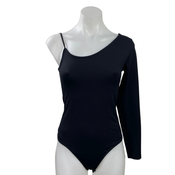 Abercrombie & Fitch Black One Shoulder Long Sleeve Thong Bodysuit Top Size S