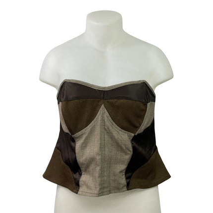 Ashley Stewart Brown Strapless Patchwork Tube Bustier Corset Crop Top Size 22