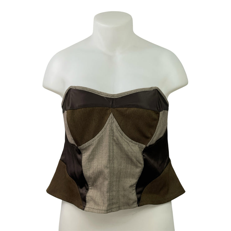 Ashley Stewart Brown Strapless Patchwork Tube Bustier Corset Crop Top Size 22