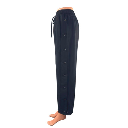 Women's Black High Rise Drawstring Button Wide Leg Trousers Sweat Pants Size S