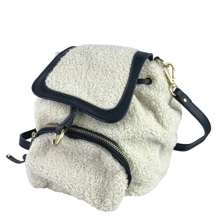 Zara Women's White Black Mini Sherpa Fleece Shearling Adjustable Strap Backpack