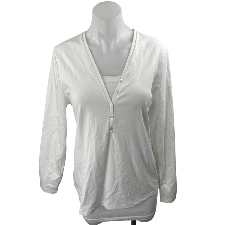 NEW Banana Republic White Long Sleeve V Neck Henley T Shirt Tee Top Size XL