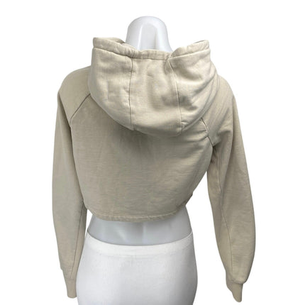 Gymshark Women's Beige Long Sleeve Fleece Hoodie Hooded Crop Sweatshirt Top XS