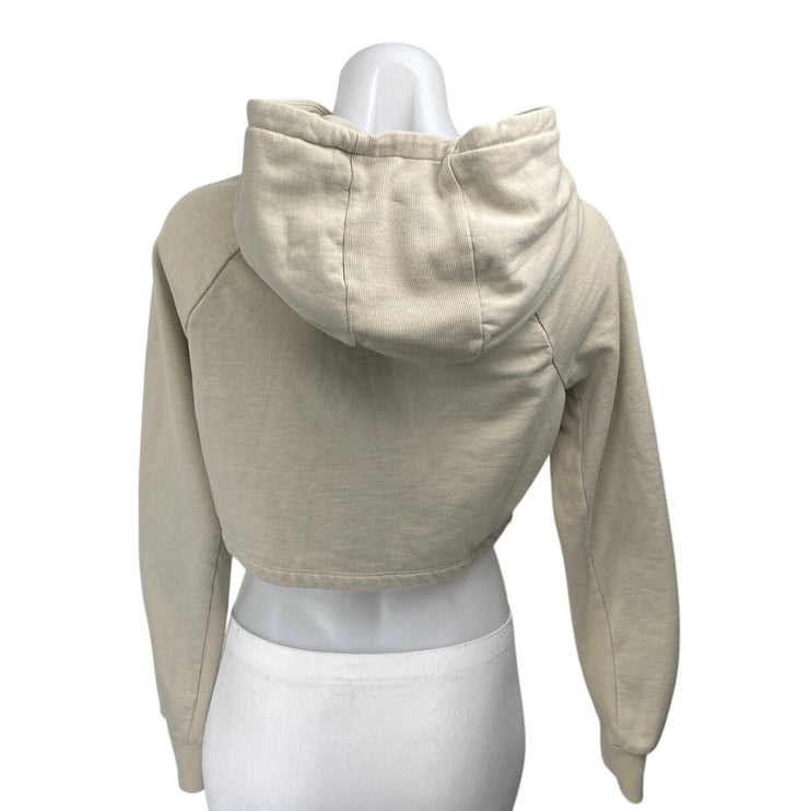Gymshark Women's Beige Long Sleeve Fleece Hoodie Hooded Crop Sweatshirt Top XS