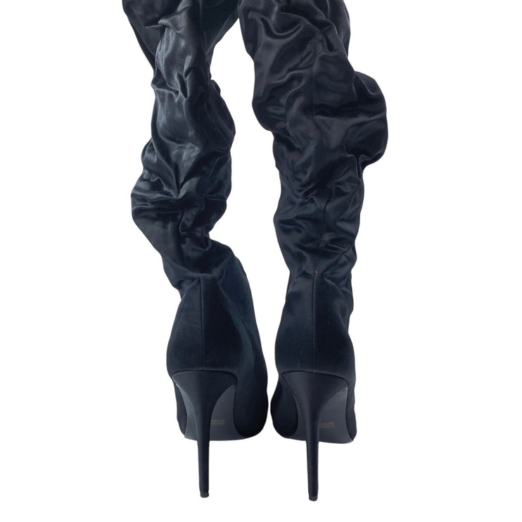 Kendall + Kylie Black Faux Suede Ruched Heeled Pointed Toe Over the Knee Boots 8