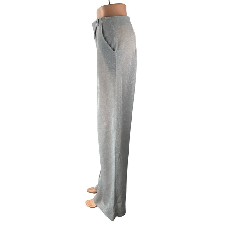 Rebellious Gray Silver Glitter Sparkly Shimmer Wide Leg Trousers Pants Size 8