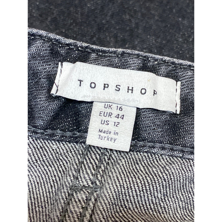 Topshop Women's Black Washed Low Waist Y2k Micro Mini Denim Jean Skirt Size 12