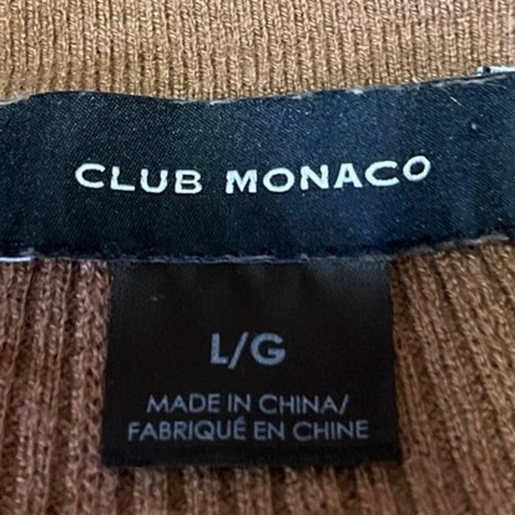 Club Monaco Men's Brown Rib Knit Long Sleeve Collared V-Neck Sweater Top Size L