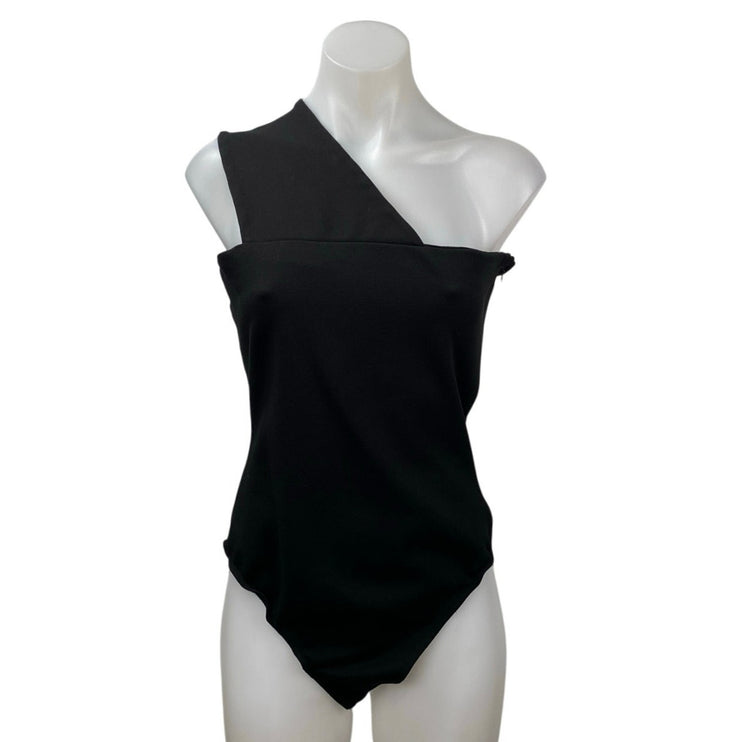 Superdown Women's Black One Shoulder Sleeveless Thong Bodysuit Tank Top Size M