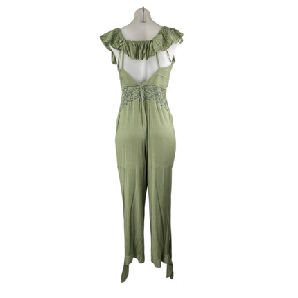 Free People In The Moment Green Floral Embroidered Off The Shoulder Jumpsuit 2