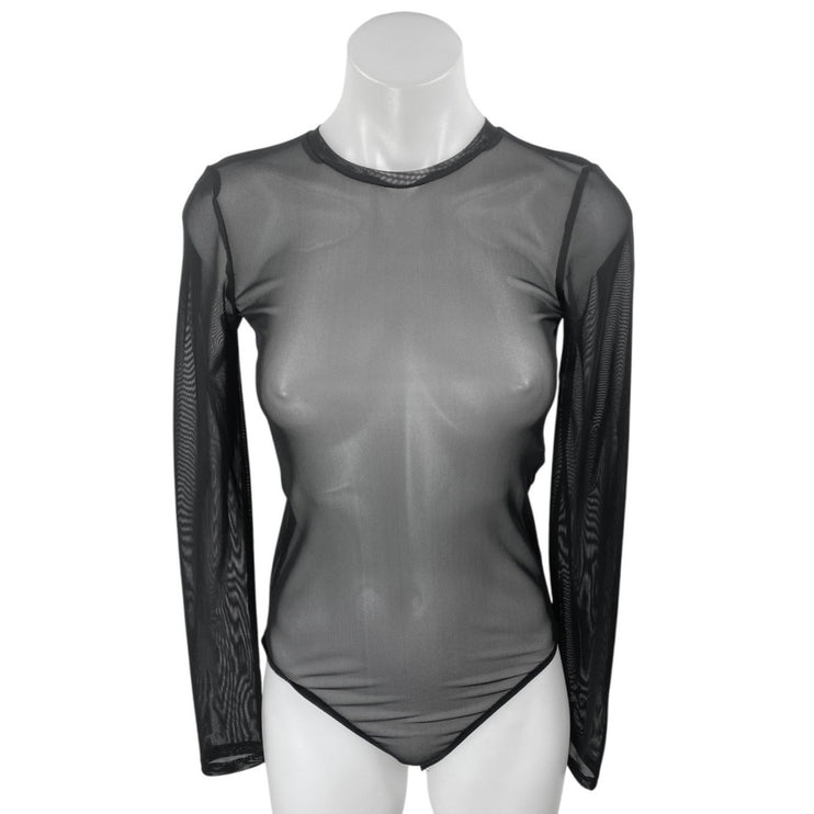 Zara Black Long Sleeve Sheer Mesh Crew Neck See Though Tee Shirt Bodysuit Top S