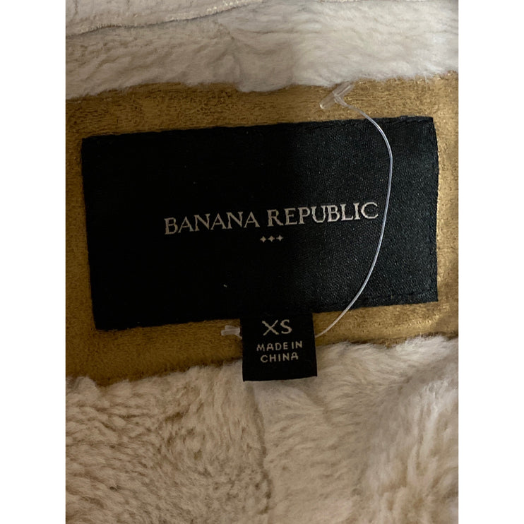 Banana Republic Faux Shearling Collared Long Sleeve Moto Biker Coat Jacket Sz XS