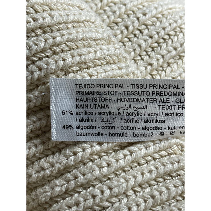 Zara Womens Beige Cable Knit Sheer Polka Dot Long Sleeve Crew Neck Sweater Top L