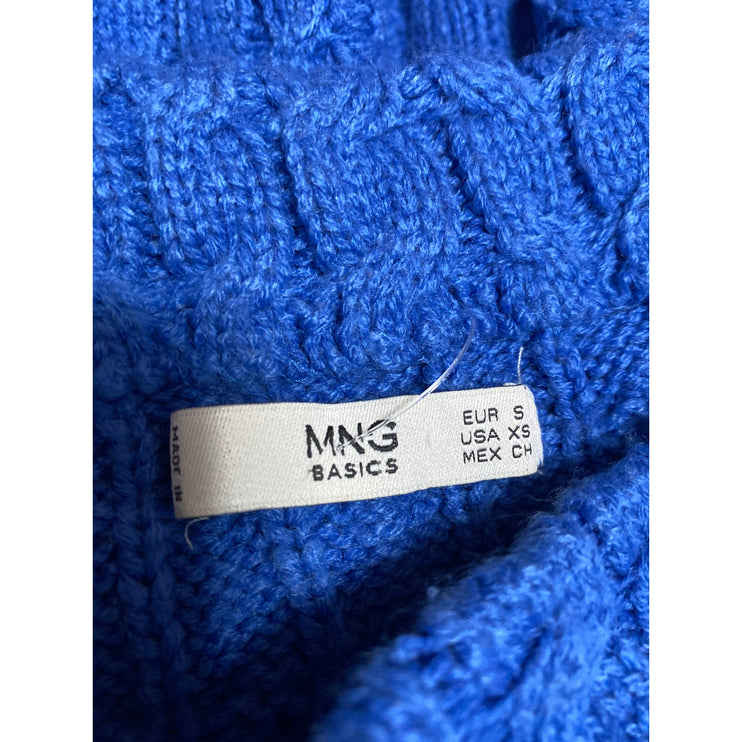 MNG Mango Blue Cable Knit Funnel Neck Long Sleeve Sweatshirt Sweater Top Size S