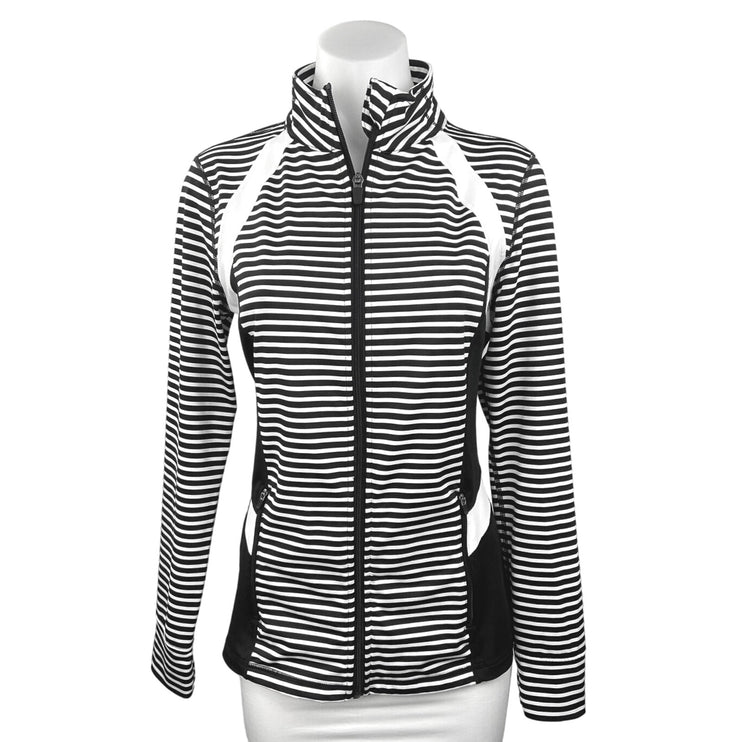 Ideology Black White Striped Turtleneck Zip Up Long Sleeve Athletic Jacket Sz S