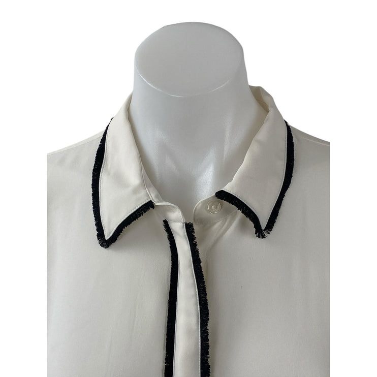 Ann Taylor Women's White Black Long Sleeve Button Down Blouse Shirt Top Size XL