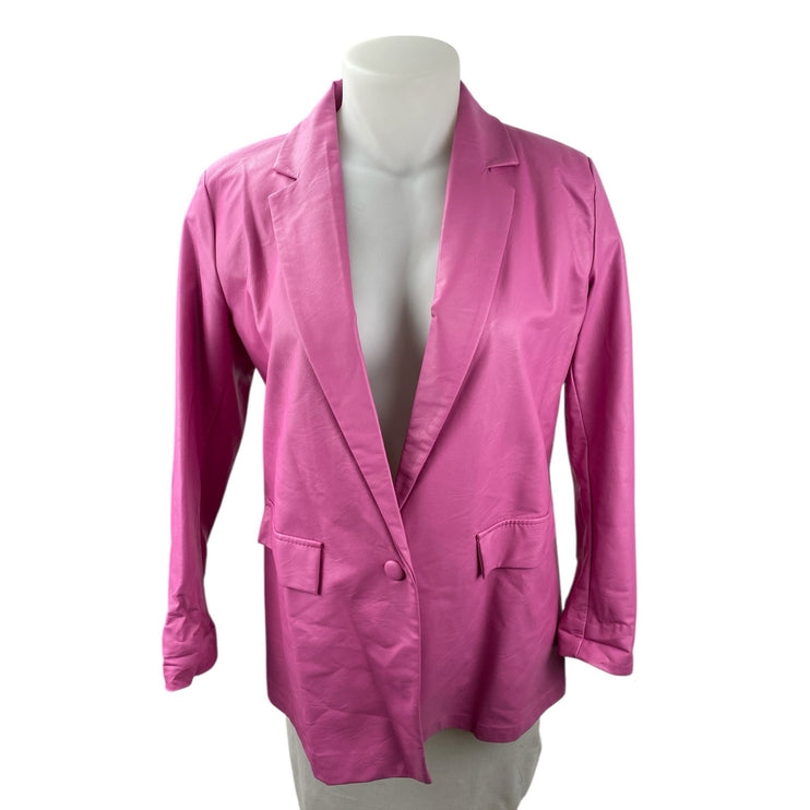 Boohoo Women's Pink Faux Leather Vegan Long Sleeve Blazer Coat Jacket Size 10