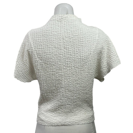 Zara Women's Light Gray Short Sleeve Gauze Cotton Mock Neck Blouse Top Size S