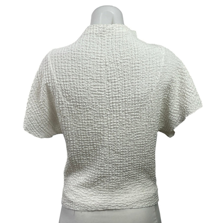 Zara Women's Light Gray Short Sleeve Gauze Cotton Mock Neck Blouse Top Size S