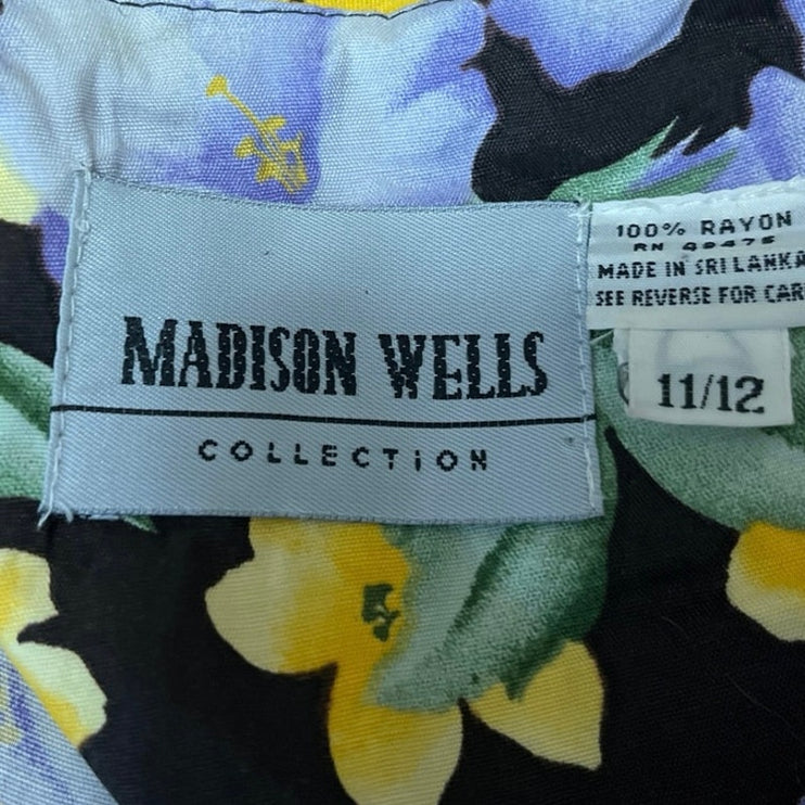 Madison Wells Multicolor Floral Short Puff Sleeve Pleated Midi Shirt Dress 12