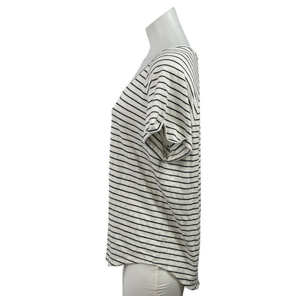 Ann Taylor LOFT Women's White Sriped Scoop Neck Short Sleeve Tee T-Shirt Top M