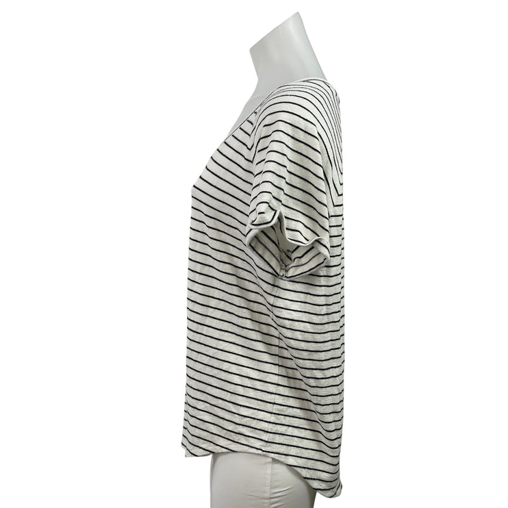 Ann Taylor LOFT Women's White Sriped Scoop Neck Short Sleeve Tee T-Shirt Top M