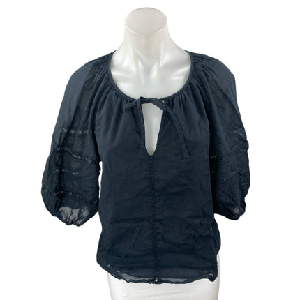 Abercrombie & Fitch Women's Black Keyhole Lace 3/4 Balloon Sleeve Blouse Top M