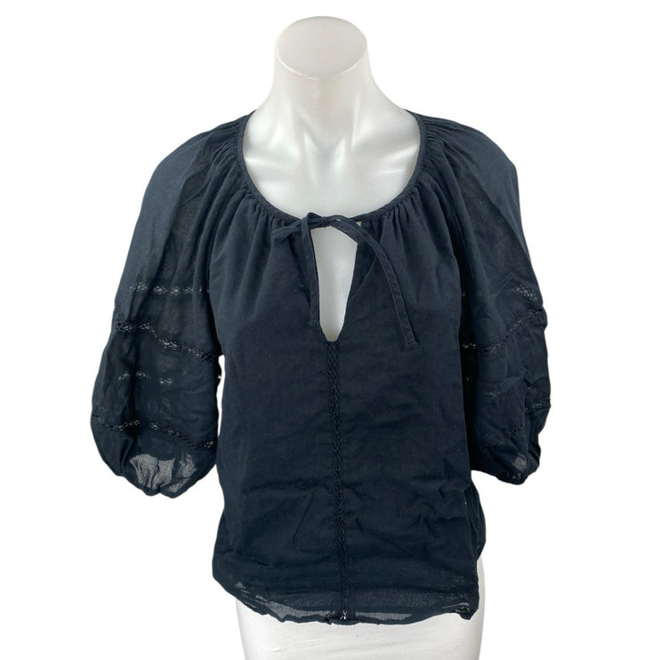 Abercrombie & Fitch Women's Black Keyhole Lace 3/4 Balloon Sleeve Blouse Top M
