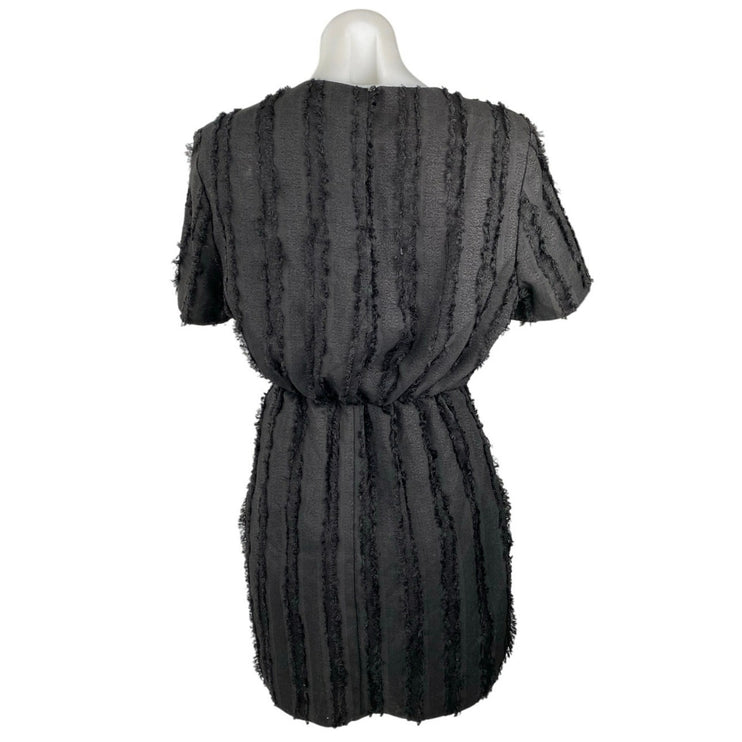NA-KD Women's Black Fuzzy Textured Short Sleeve Mini Blouson Pencil Dress Sz 36