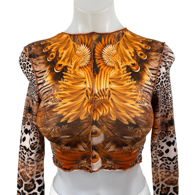 Tiger Mist Multicolor Cheetah Leopard Animal Print Long Sleeve Crop Top Size XS